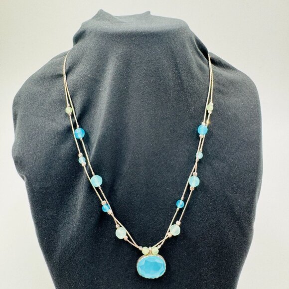 Sterling Silver Multi-Strand Aqua Chalcedony Ocean Blue Necklace 925 Israel - Picture 8 of 15